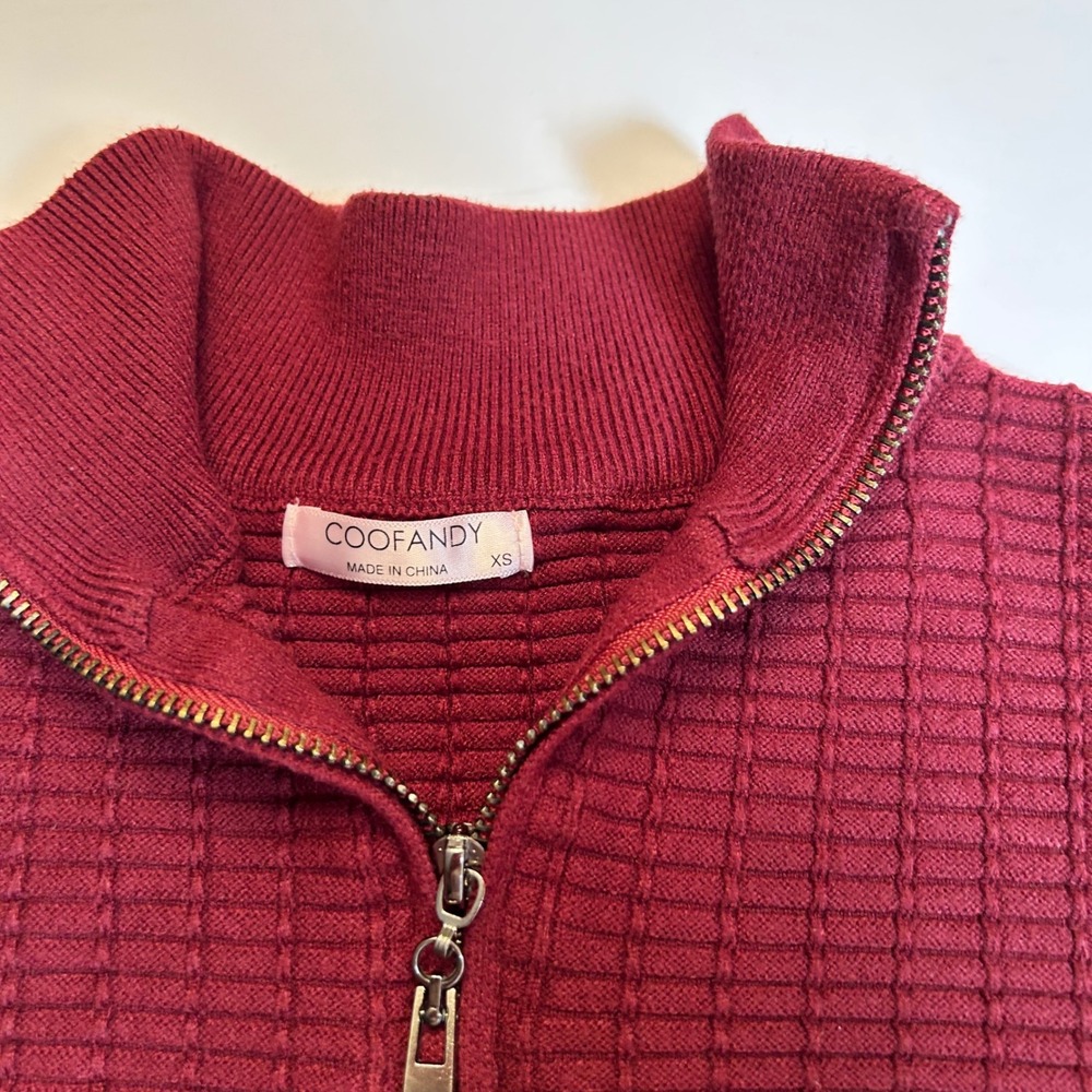 Coofandy Womens XS Quarter Zip Pullover Sweater Knit Textured Burgundy